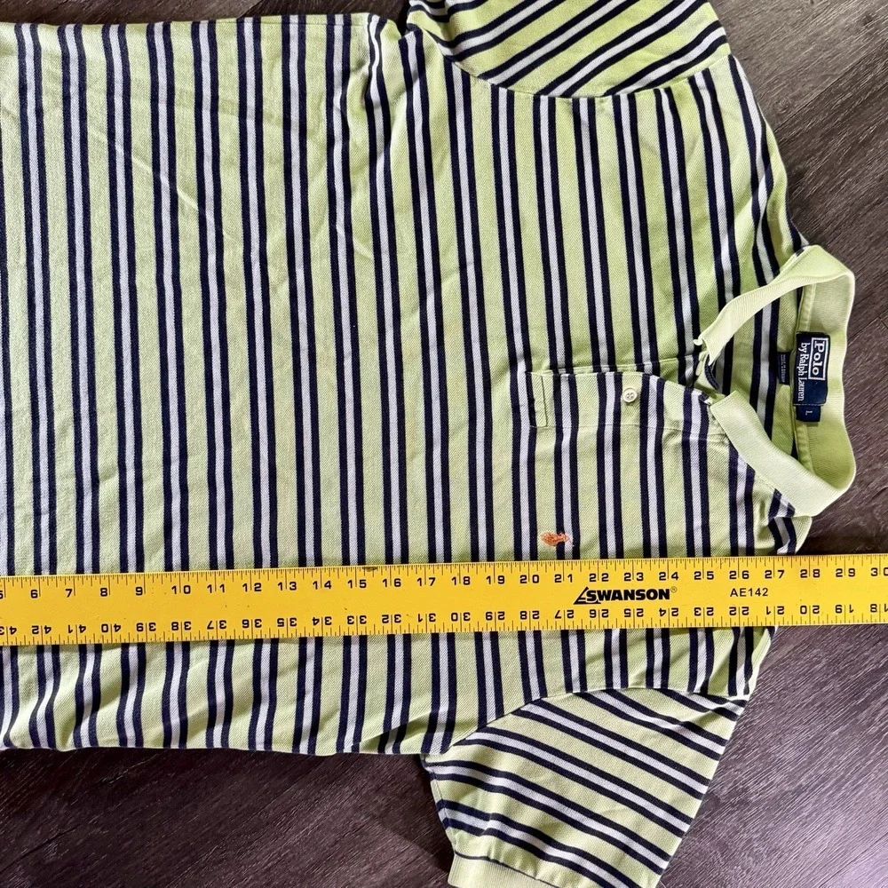 Polo Ralph Lauren‎ Striped Polo Mens L Yellow Navy Blue Pony Logo Cotton Pique